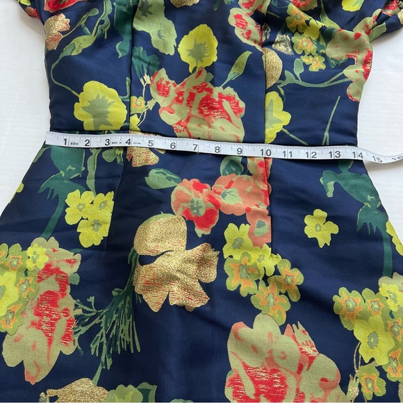 *SOLD c* Lulu’s So Stunning Navy Blue Floral Jacquard Puff Sleeve Dress small - Picture 15 of 16